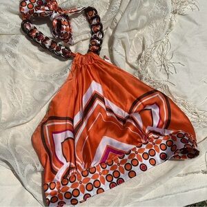 bebe Orange and White Geometric Tank Top